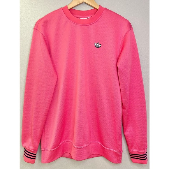 Adidas Originals Crewneck Piqué Sweatshirt Coral with Striped Cuffs - Picture 4 of 9